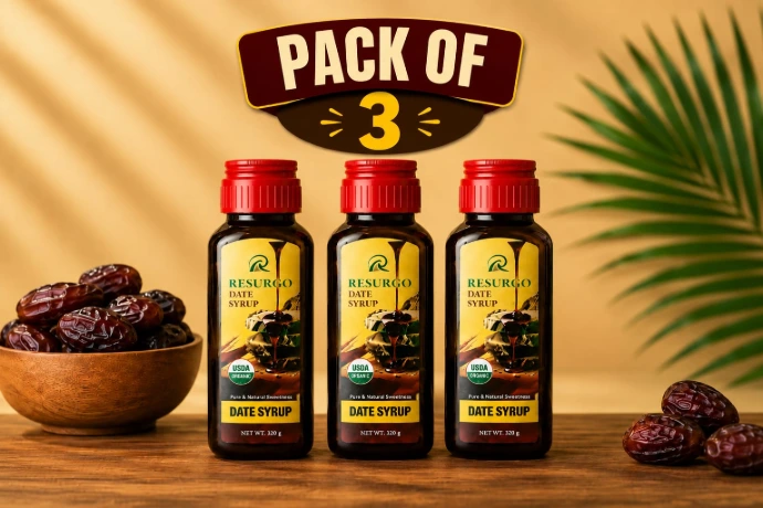 Resurgo Date Syrup Pack of 3 – Best value bulk pack of natural date-based sugar alternative