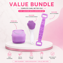 3 in 1 Silicone Bath & Skincare Value Bundle – Shower Brush, Back Scrubber & Face Cleansing Brush Set